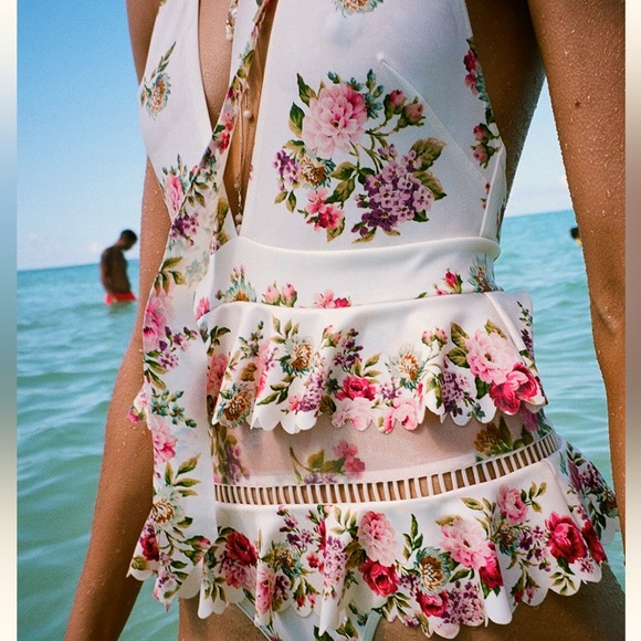 Zimmermann ruffle trim floral lace details swimsuit sz - Picture 13 of 17